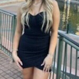 Black glitter dress with rhinestone straps